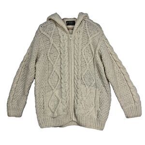Sisandina Men's Handmade Ecuador 100% Wool Ivory Full Zip Sweater Fisherman Sz L